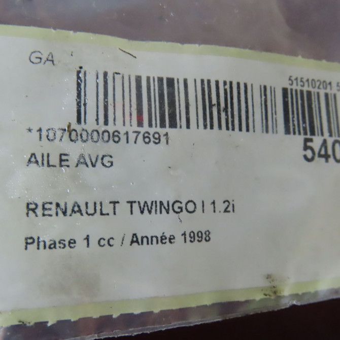 Aile avant gauche occasion RENAULT TWINGO I Phase 1 04-1993->08-1998 1.2i 60ch 7782170227 4