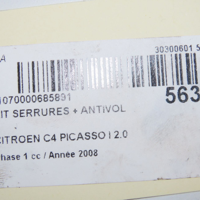 Kit serrures + antivol occasion CITROEN C4 PICASSO I Phase 1 01-2007->10-2013 2.0 HDi 138ch 4162KC 5