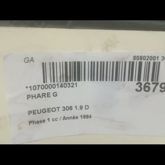 Phare gauche occasion PEUGEOT 306 Phase 1 09-1994->03-1997 1.9 D 6204K7 3