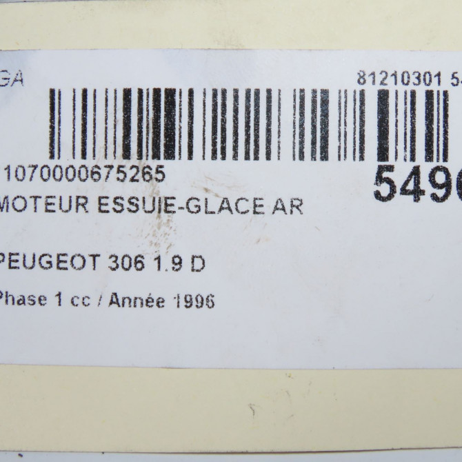 Moteur essuie-glace arrière occasion PEUGEOT 306 Phase 1 09-1994->03-1997 1.9 D 6405F7 6
