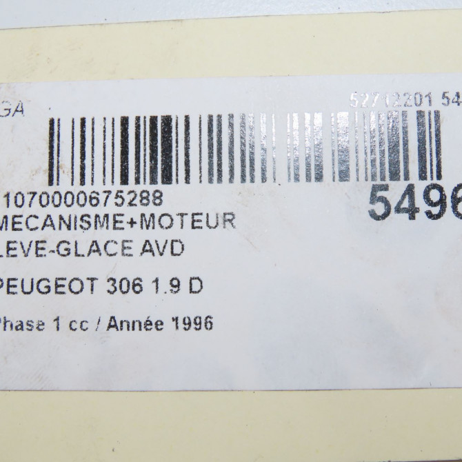 Mecanisme + moteur lève-glace avant droit occasion PEUGEOT 306 Phase 1 09-1994->03-1997 1.9 D 9222K7 5