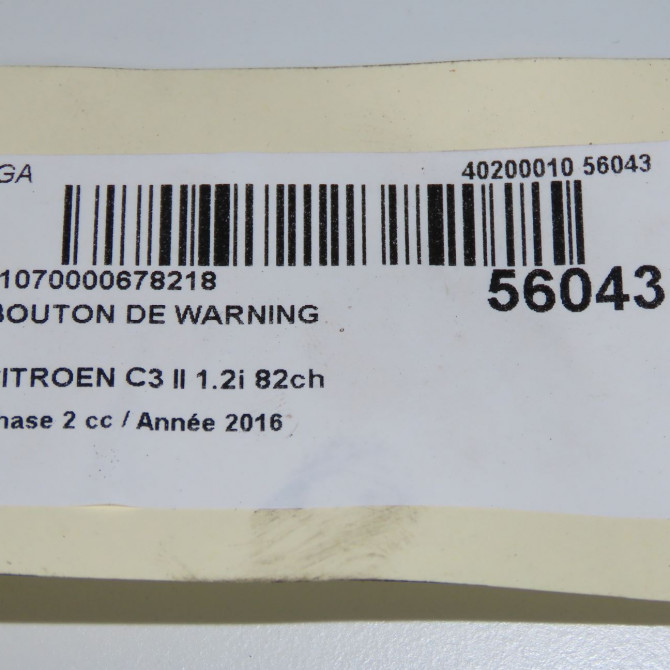 Bouton de warning occasion CITROEN C3 II Phase 2 03-2013->12-2016 1.2i 82ch 6490CY 5