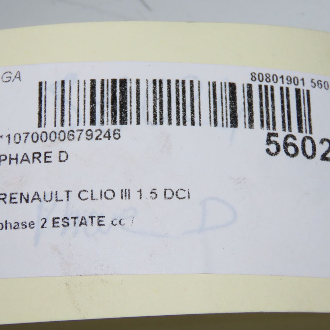 Phare droit occasion RENAULT CLIO III Phase 1 04-1995->04-1999 1.5 DCI 90ch 260103749R 6