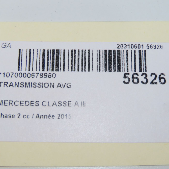 Transmission avant gauche occasion MERCEDES CLASSE A III phase 2 06-2015->... A160 1.5 D 90ch 2463307600 5