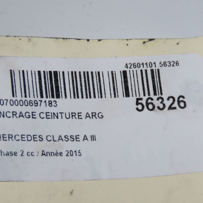 Ancrage ceinture arrière gauche occasion MERCEDES CLASSE A III phase 2 06-2015->... A160 1.5 D 90ch 17686003699051 5