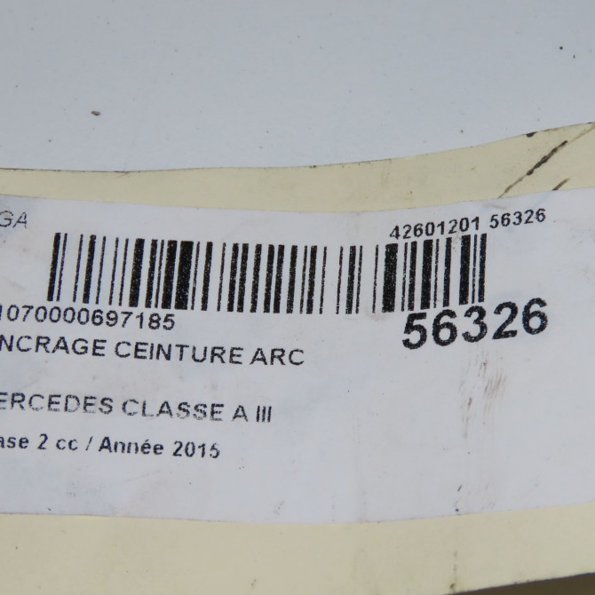 Ancrage ceinture arc occasion MERCEDES CLASSE A III phase 2 06-2015->... A160 1.5 D 90ch 6