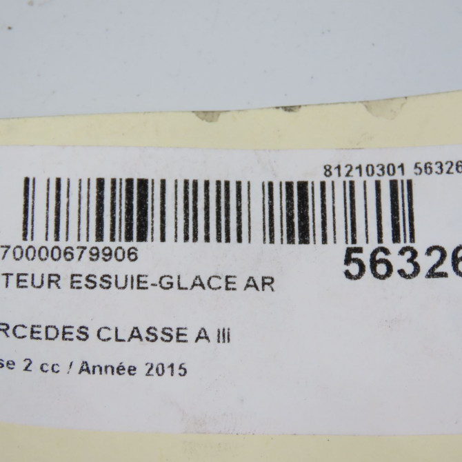 Moteur essuie-glace arrière occasion MERCEDES CLASSE A III phase 2 06-2015->... A160 1.5 D 90ch 1769066300 6