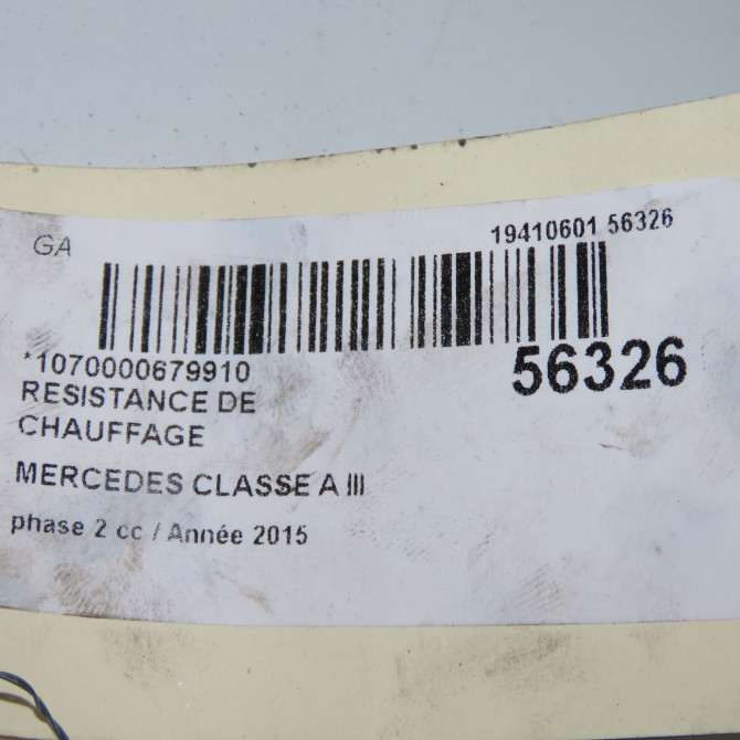 Resistance de chauffage occasion MERCEDES CLASSE A III phase 2 06-2015->... A160 1.5 D 90ch 2468300261 7