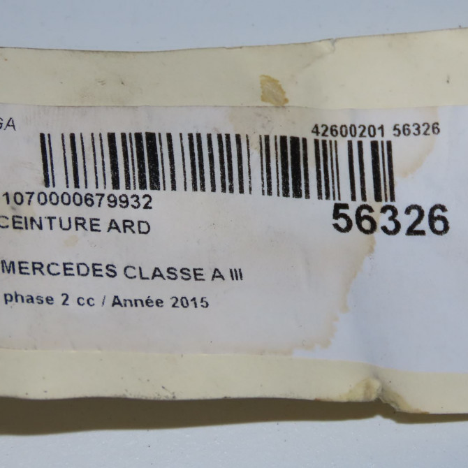 Ceinture arrière droite occasion MERCEDES CLASSE A III phase 2 06-2015->... A160 1.5 D 90ch 17686023859C94 7