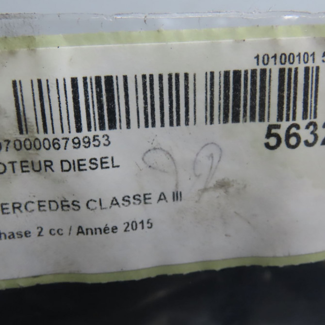 Moteur diesel occasion MERCEDES CLASSE A III phase 2 06-2015->... A160 1.5 D 90ch 6070102001 6