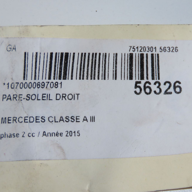 Pare-soleil droit occasion MERCEDES CLASSE A III phase 2 06-2015->... A160 1.5 D 90ch 17681014009H43 4