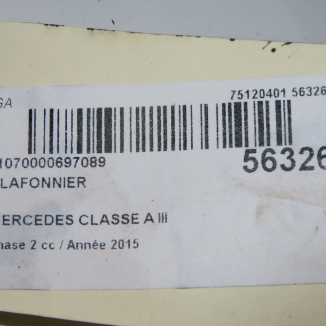 Plafonnier occasion MERCEDES CLASSE A III phase 2 06-2015->... A160 1.5 D 90ch 20482049019051 6