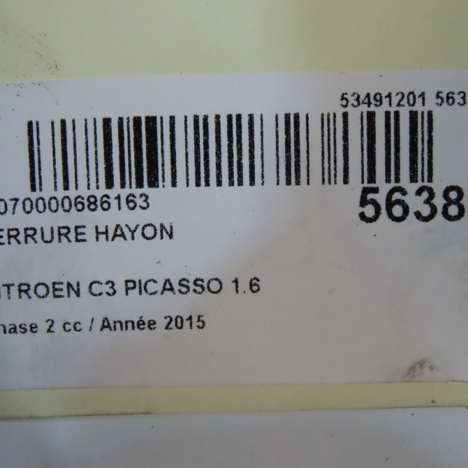 Serrure hayon occasion CITROEN C3 PICASSO Phase 2 09-2012->... 1.6 HDI 90ch 9684648380 5