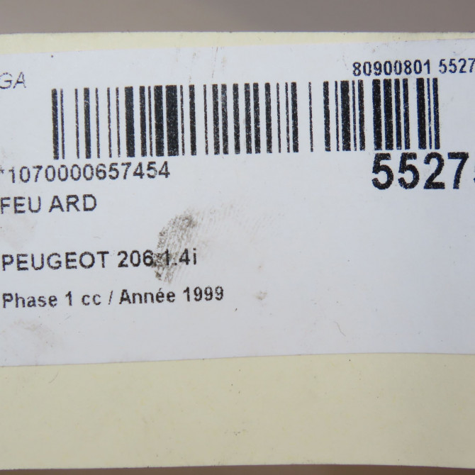 Feu arrière droit occasion PEUGEOT 206 Phase 1 09-1998->03-2009 1.4i 6351P1 6