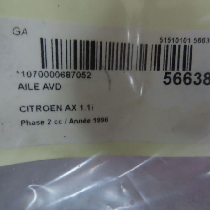 Aile avant droite occasion CITROEN AX Phase 2 07-1991->06-1998 1.1i 96070965 7