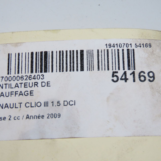 Ventilateur de chauffage occasion RENAULT CLIO III Phase 2 03-2009->12-2014 1.5 DCI 85ch 7701062226 7