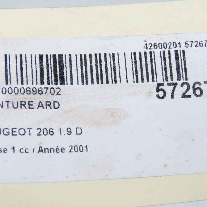 Ceinture arrière droite occasion PEUGEOT 206 Phase 1 09-1998->03-2009 1.9 D 8975R0 7