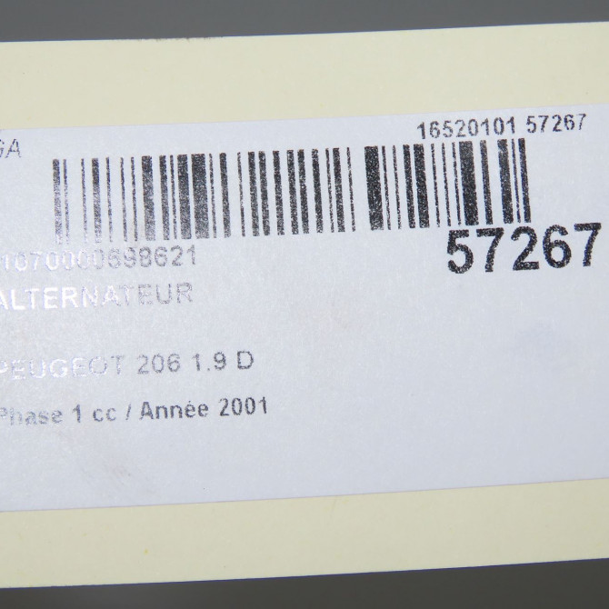 Alternateur occasion PEUGEOT 206 Phase 1 09-1998->03-2009 1.9 D 57052A 7