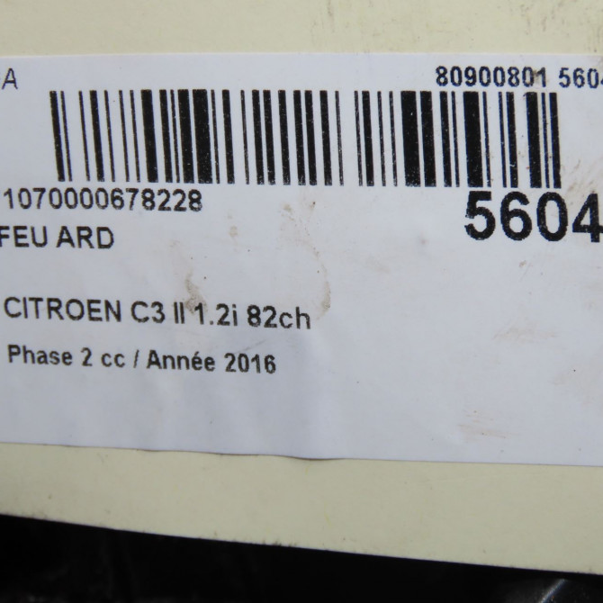 Feu arrière droit occasion CITROEN C3 II Phase 2 03-2013->12-2016 1.2i 82ch 9803928480 5