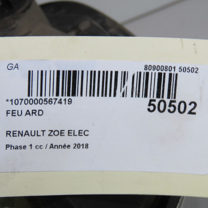 Feu arrière droit occasion RENAULT ZOE Phase 1 10-2012->... ELEC 265509696R 5