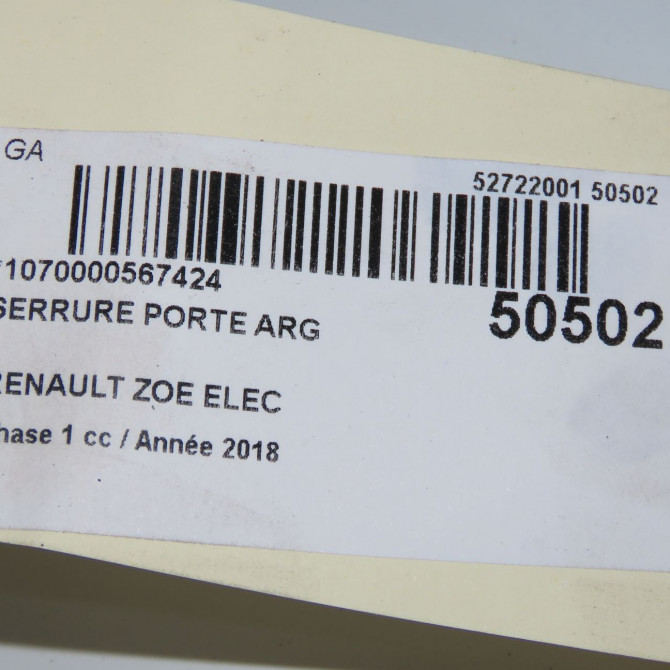 Serrure porte arg occasion RENAULT ZOE Phase 1 10-2012->... ELEC 825037100R 8