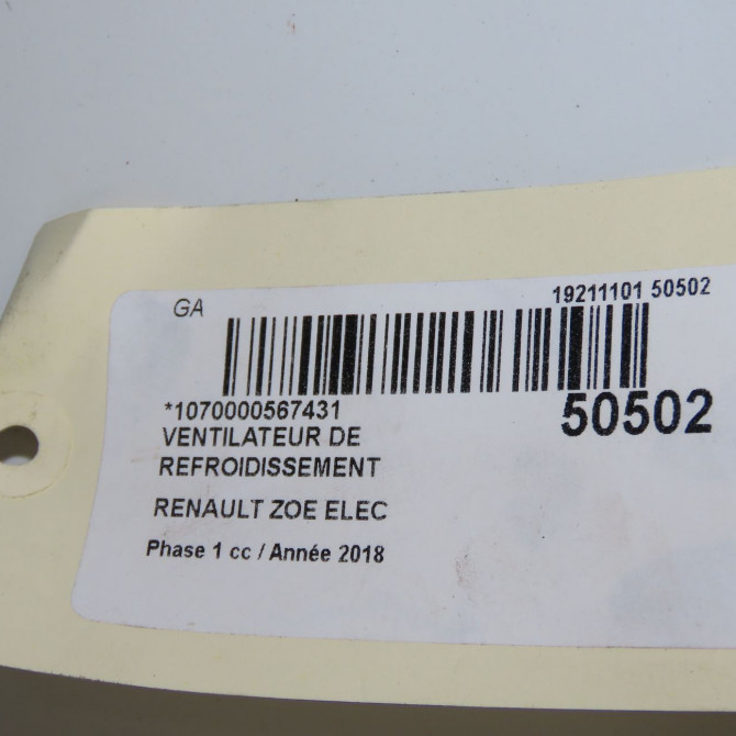 Ventilateur de refroidissement occasion RENAULT ZOE Phase 1 10-2012->... ELEC 214818864R 6