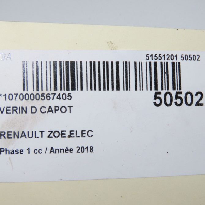 Verin d capot occasion RENAULT ZOE Phase 1 10-2012->... ELEC 654709477R 5