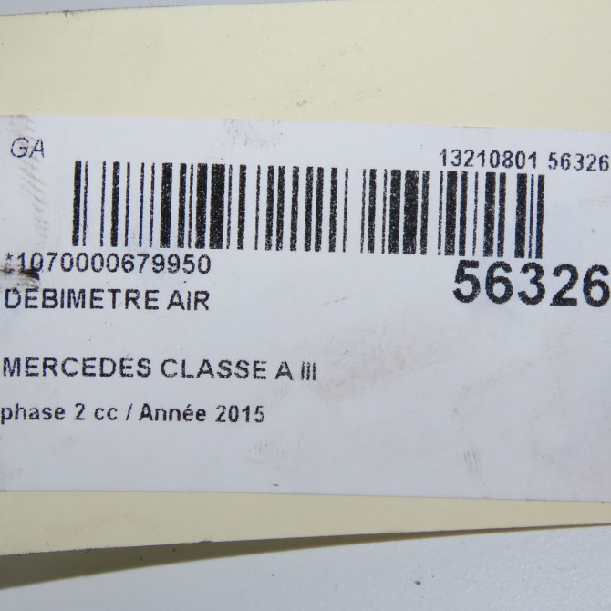 Debimetre air occasion MERCEDES CLASSE A III phase 2 06-2015->... A160 1.5 D 90ch 6450900048 5