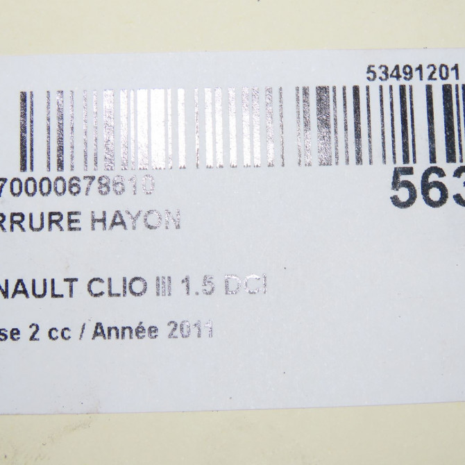 Serrure hayon occasion RENAULT CLIO III Phase 2 03-2009->12-2014 1.5 DCI 85ch 8200947699 5