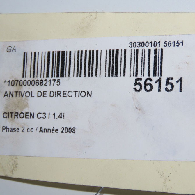 Antivol de direction occasion CITROEN C3 I Phase 2 10-2005->12-2010 1.4i 4162EA 6
