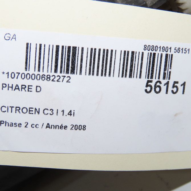 Phare droit occasion CITROEN C3 I Phase 2 10-2005->12-2010 1.4i 620685 5