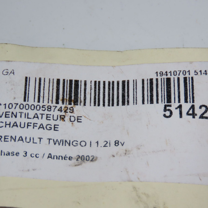 Ventilateur de chauffage occasion RENAULT TWINGO I Phase 3 08-2000->06-2007 1.2i 8v 60ch 7701046084 5
