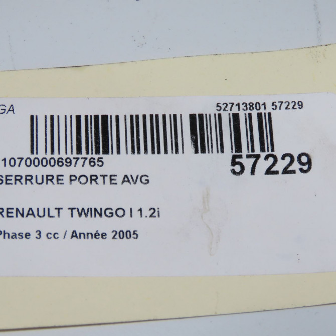 Serrure porte avg occasion RENAULT TWINGO I Phase 3 08-2000->06-2007 1.2i 7701058530 6