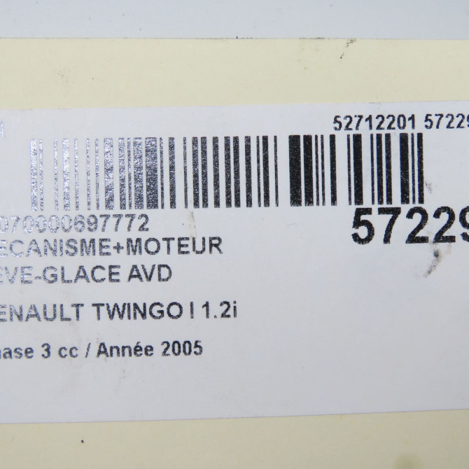 Mecanisme + moteur lève-glace avant droit occasion RENAULT TWINGO I Phase 3 08-2000->06-2007 1.2i 8200051780 5