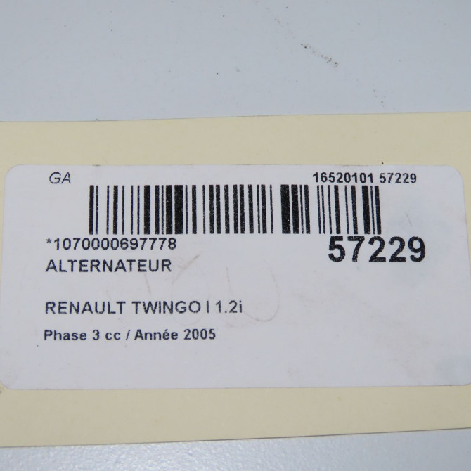 Alternateur occasion RENAULT TWINGO I Phase 3 08-2000->06-2007 1.2i 8200660045 8