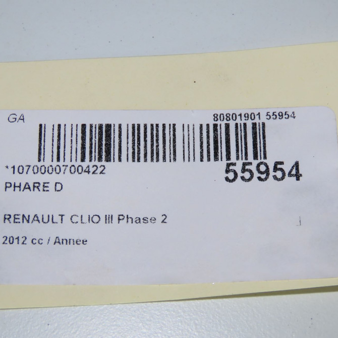 Phare droit occasion RENAULT CLIO III Phase 2 03-2009->12-2014 260103749R 5
