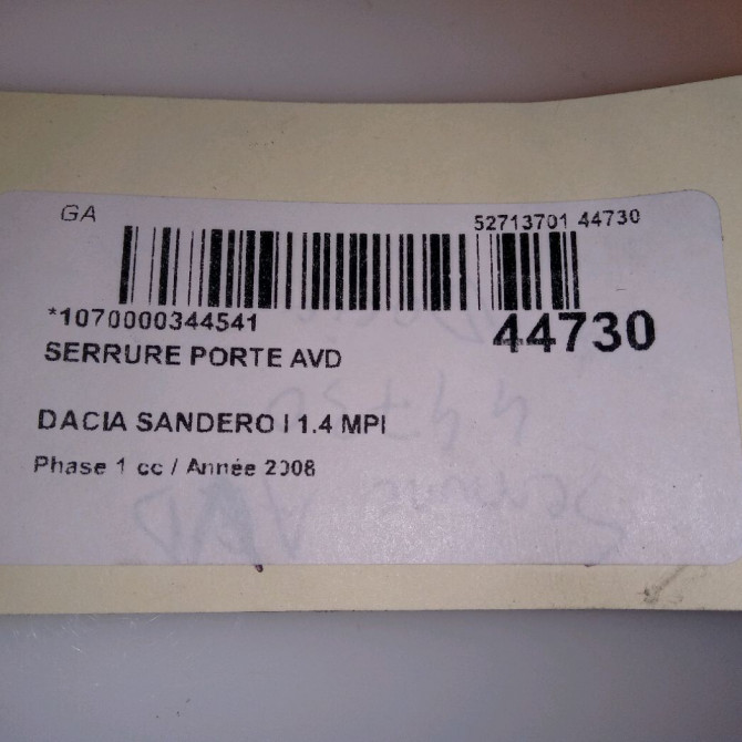 Serrure porte avd occasion DACIA SANDERO I Phase 1 06-2008->10-2012 1.4 MPI 75ch 8200735224 4
