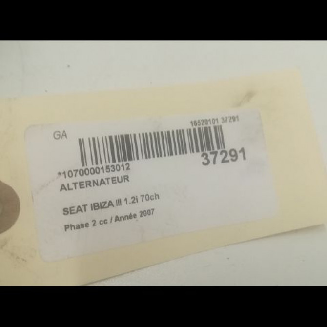 Alternateur occasion SEAT IBIZA III Phase 2 03-2006->06-2009 1.2i 70ch 3D903025J 3