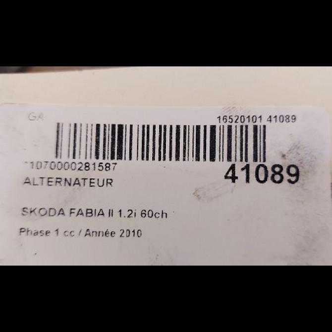 Alternateur occasion SKODA FABIA II Phase 1 05-2007->03-2010 1.2i 60ch 3D903025J 4