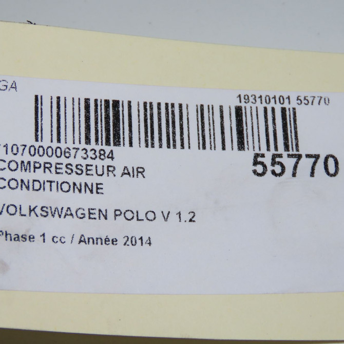 Compresseur air conditionne occasion VOLKSWAGEN POLO V POLO V Phase 1 2009-09-01->2014-05-31 1.2 60ch 6R0820803F 7