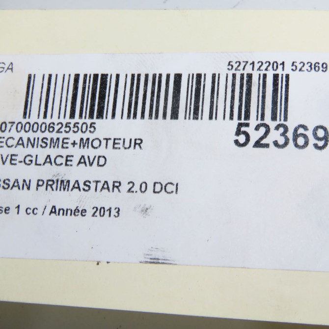 Mecanisme + moteur lève-glace avant droit occasion NISSAN PRIMASTAR phase 1 08-2006->... 2.0 DCI 115ch 8070000QAL 6
