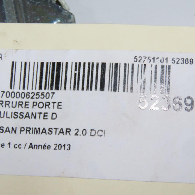 Serrure porte coulissante d occasion NISSAN PRIMASTAR phase 1 08-2006->... 2.0 DCI 115ch 8250300QAL 8