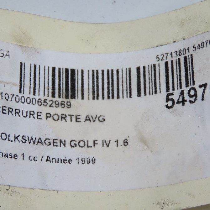 Serrure porte avg occasion VOLKSWAGEN GOLF IV GOLF IV Phase 1 1998-01-01->2005-06-30 1.6 16v 6X1837013H 8