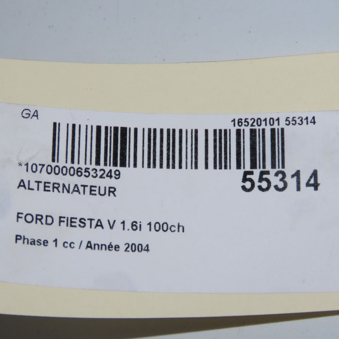 Alternateur occasion FORD FIESTA V Phase 1 09-2002->10-2005 1.6i 100ch 1708472 8