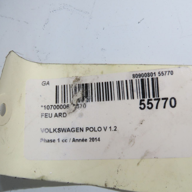 Feu arrière droit occasion VOLKSWAGEN POLO V POLO V Phase 1 2009-09-01->2014-05-31 1.2 60ch 6R0945096AH 5