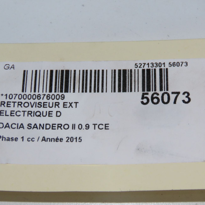 Retroviseur exterieur electrique droit occasion DACIA SANDERO II Phase 1 10-2012->... 0.9 TCE 90ch 6