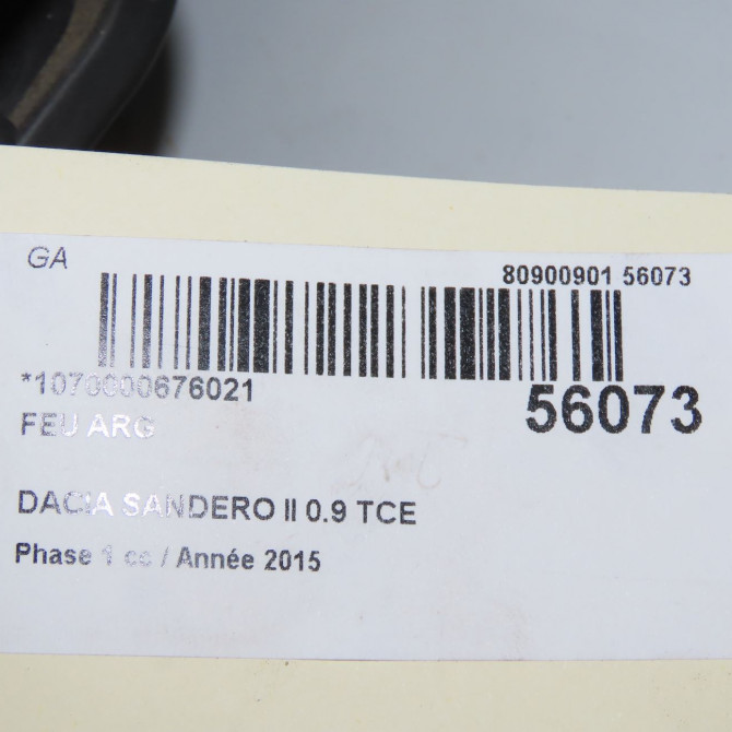 Feu arrière gauche occasion DACIA SANDERO II Phase 1 10-2012->... 0.9 TCE 90ch 265554085R 5