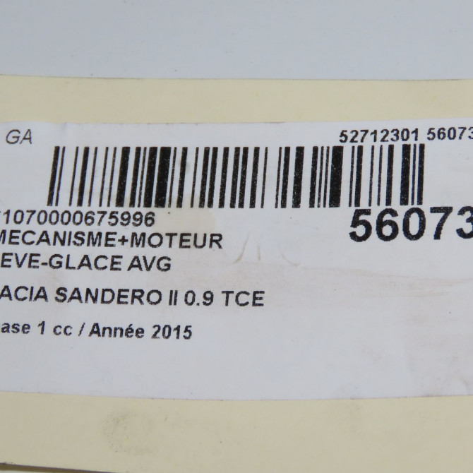 Mecanisme+moteur leve-glace avg occasion DACIA SANDERO II Phase 1 10-2012->... 0.9 TCE 90ch 807218735R 6