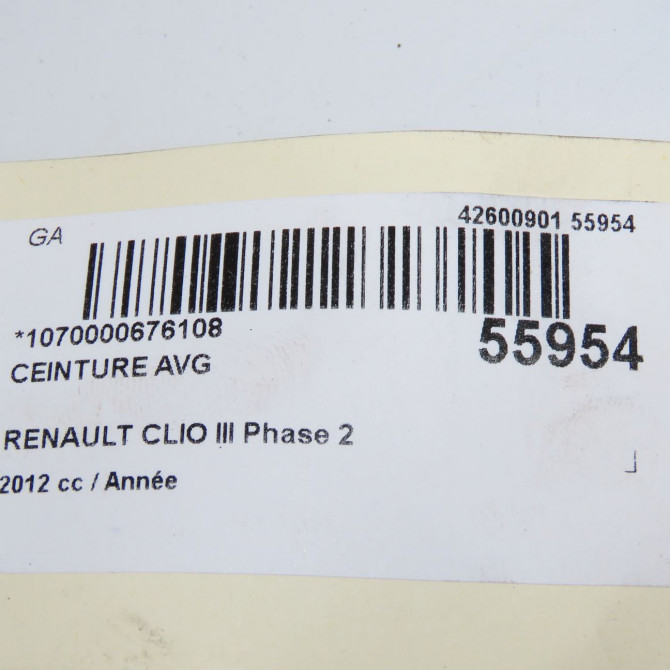 Ceinture avant gauche occasion RENAULT CLIO III Phase 2 03-2009->12-2014 8200838229 8