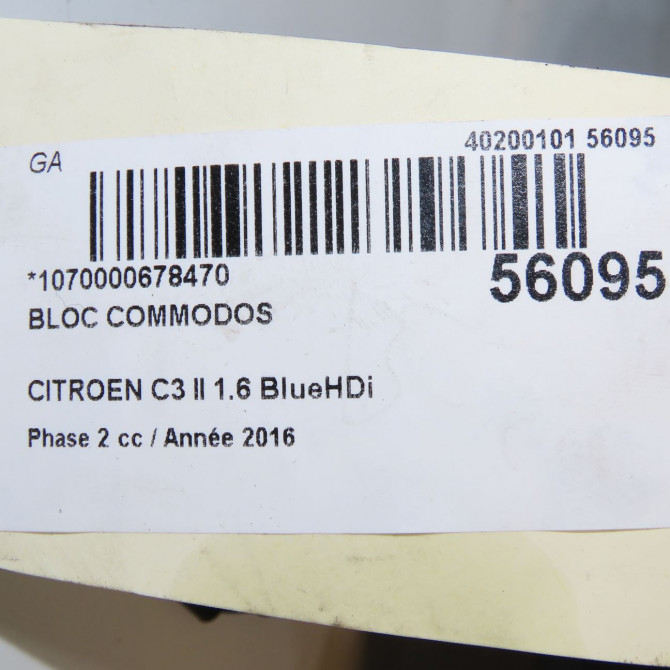 Bloc commodos occasion CITROEN C3 II Phase 2 03-2013->12-2016 1.6 BlueHDi 75ch 98060443ZD 6